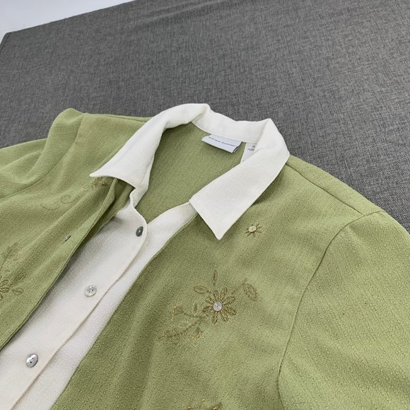 Vintage Alfred Dunner Cardigan W/ Top Attached Collared Green White Sz 14 Floral - Picture 10 of 15